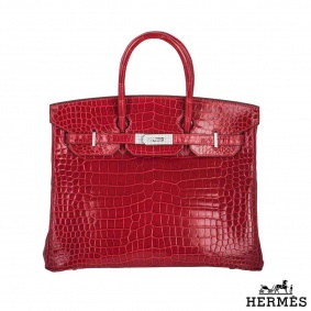 Herms Shiny Braise Porosus Crocodile DWGHW 35cm Birkin Bag